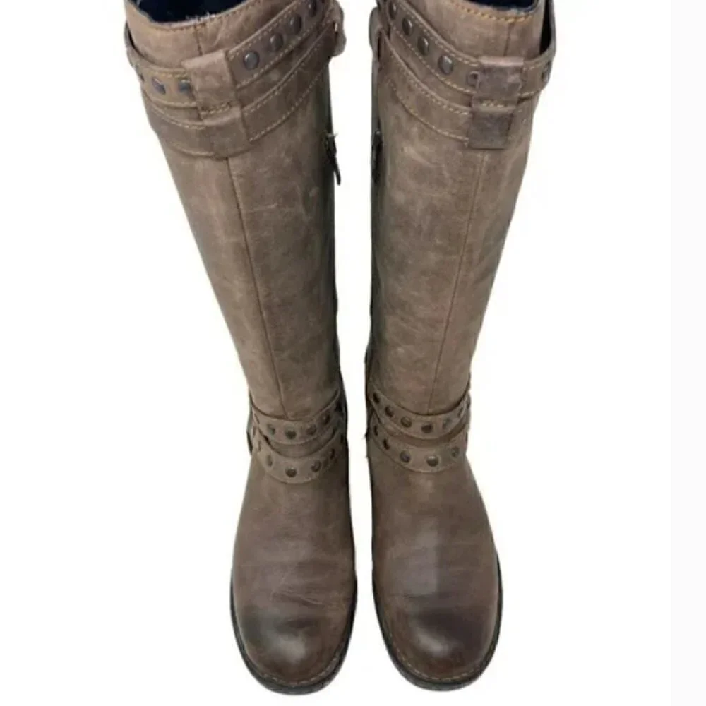 Born Gwynn Harness Knee High Brown Leather Double Buckle Riding Boots - Size 6.5 - Picture 6 of 10